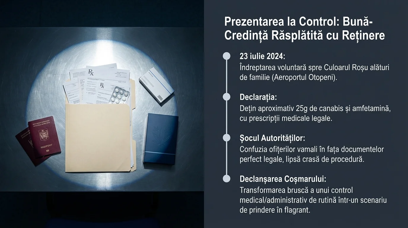 Prezentarea la control: bună-credință răsplătită cu reținere — Aeroport Otopeni, 23 iulie 2024