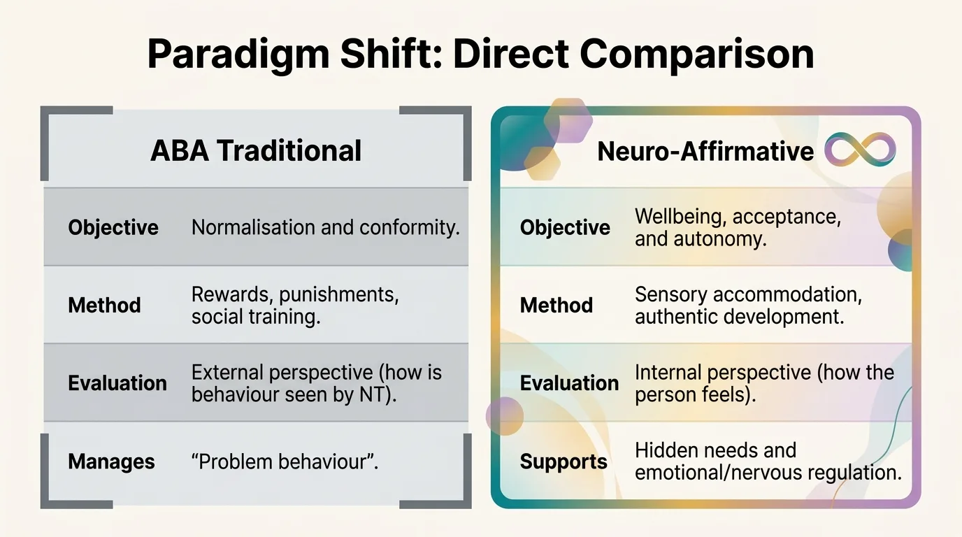 Direct comparison: ABA vs Neuro-Affirming